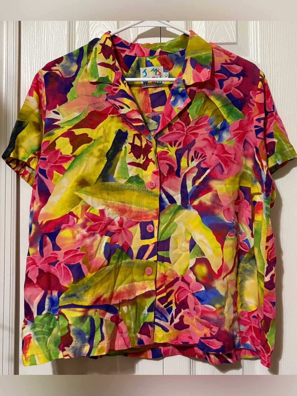 Jams World Hawaiian Button Down Pink Paradise Women’s Large